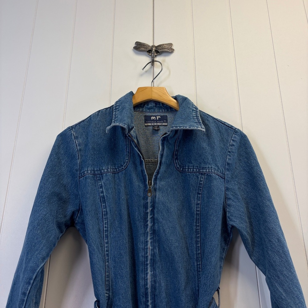 Vintage Marcelle Renee Y2K Denim Front Zip Mini Dress Women Size M Western Chic - Picture 8 of 10